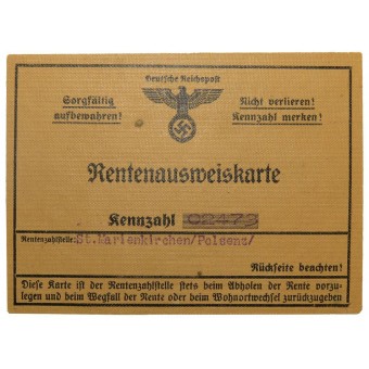 Certificato di pensione del 3 ° - Reich Rentenausweiskarte. Espenlaub militaria